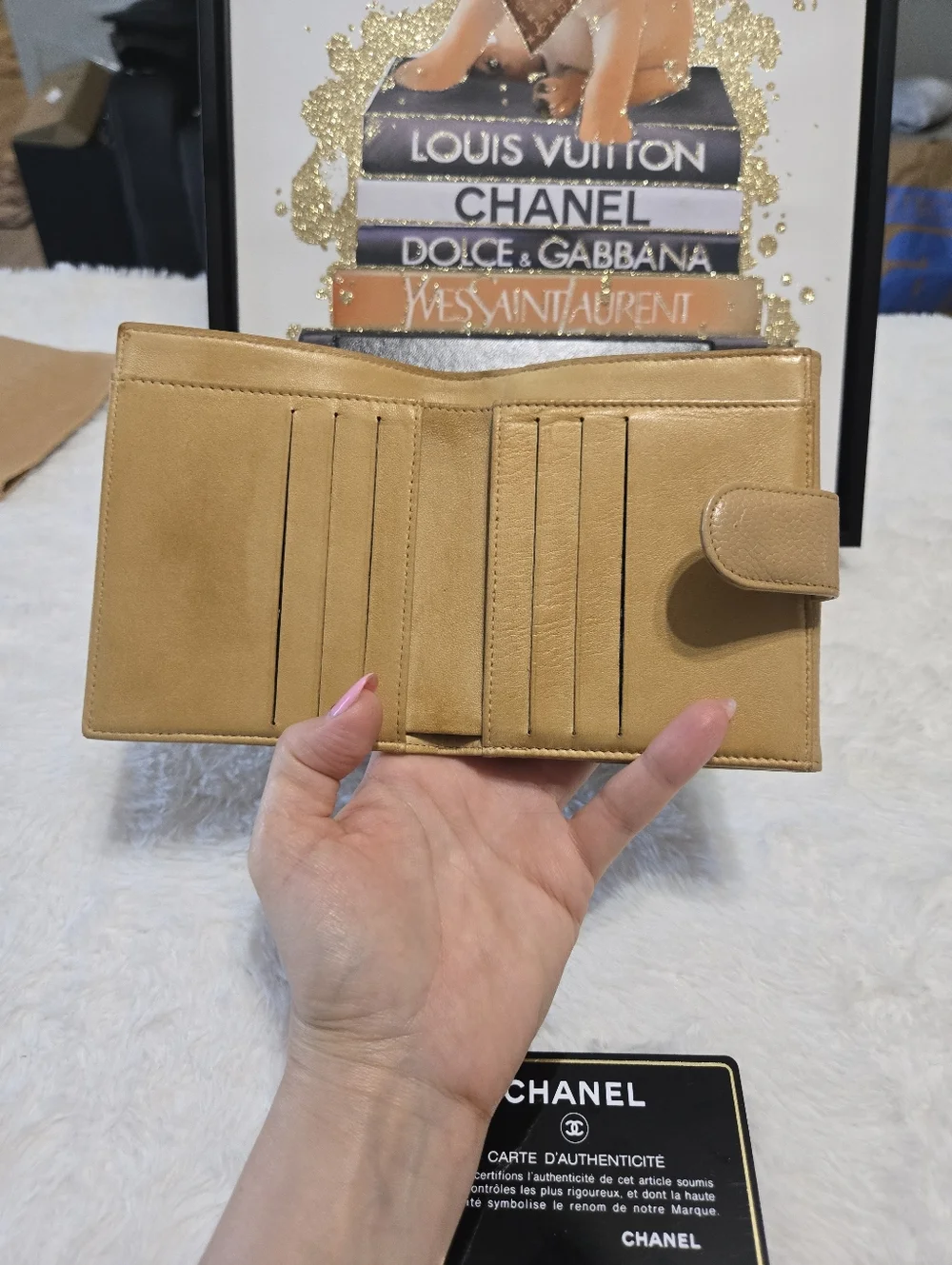 Chanel Caviar Leather Compact Beige Wallet EUC